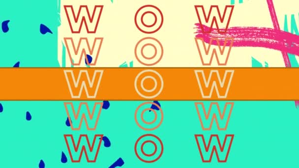 Animation Wow Text Repetition Orange Banner Abstract Shapes Yellow Background — Stock Video