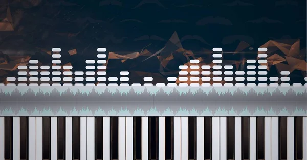 Composición Ecualizador Música Gráfica Blanca Sobre Teclado Piano Rastros Luz — Foto de Stock