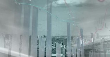 Arka plandaki şehir manzarasına karşı mali ve istatistiksel veri işleme. küresel finans ve iş kavramı