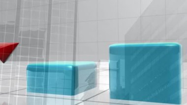 Arka plandaki yüksek binalarla girdap ağı üzerinden istatistiksel veri işleme. küresel finans ve iş kavramı