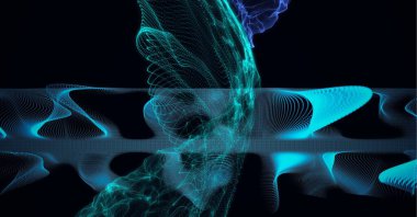 Siyah arkaplanda yeşil ve mavi ağların bileşimi. küresel ağ oluşturma ve dijital arayüz kavramı dijital olarak oluşturulmuş görüntü.