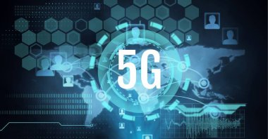 Kapsam taraması, küre ve çoklu mavi dijital simge üzerine 5G metin kompozisyonu. küresel ağ, iletişim ve dijital arayüz kavramı dijital olarak oluşturulmuş görüntü.