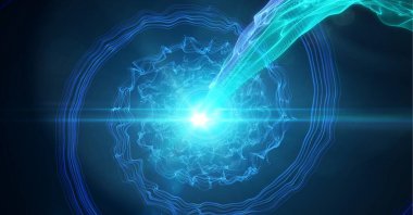 Mavi ışık yollarının üzerinde parlayan mavi ışığın bileşimi. küresel ağ oluşturma ve dijital arayüz kavramı dijital olarak oluşturulmuş görüntü.