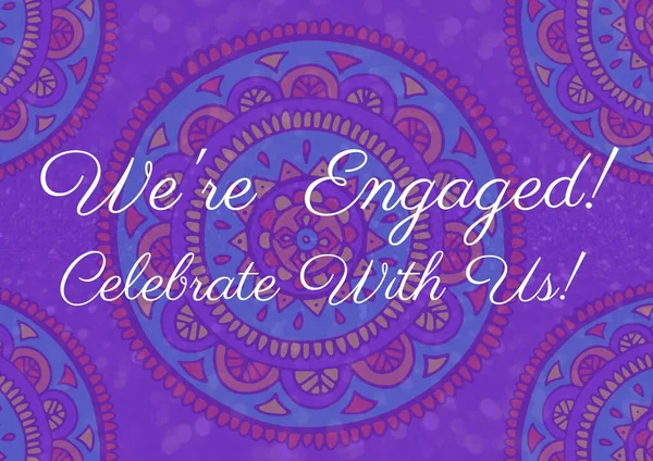 Engaged Celebrate Text Purple Blue Pink Circles Purple Background Invitation — Stock Photo, Image