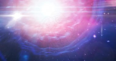 Balık burcunun animasyonu güneş ışığı ve gece pembe ile mavi gökyüzü üzerindeki yıldızların işareti. Astroloji ve zodyak işaretleri dijital olarak oluşturulmuş video konsepti.