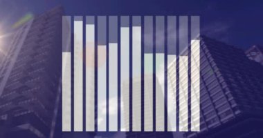 Arka plandaki yüksek binalara karşı istatistiksel veri işlemenin dijital bileşimi. küresel finans ve iş kavramı