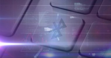 Klavyedeki bluetooth tuşuna karşı ışık ve finansal veri işleme noktası. küresel finans ve ağ teknolojisi kavramı