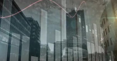 Arka plandaki yüksek binalar için finansal ve istatistiksel veri işleme. küresel finans ve iş kavramı