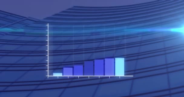 Mancha Luz Procesamiento Datos Estadísticos Contra Edificios Altos Segundo Plano — Vídeo de stock