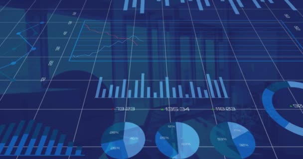 Procesamiento Datos Financieros Través Red Contra Oficina Vacía Segundo Plano — Vídeo de stock