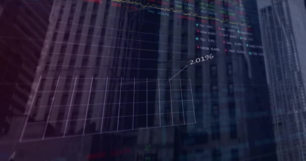 Pasar Saham Dan Pengolahan Data Keuangan Terhadap Bangunan Tinggi Latar — Stok Video