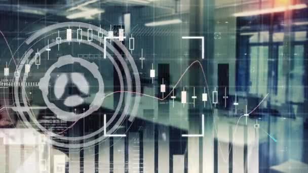 Procesamiento Datos Financieros Escáner Redondo Contra Oficina Vacía Segundo Plano — Vídeo de stock