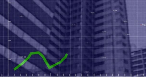 Procesamiento Estadístico Datos Través Red Contra Edificios Altos Segundo Plano — Vídeos de Stock