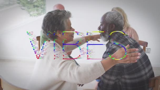 Vibes Text Gegen Ein Afrikanisch Amerikanisches Seniorenpaar Das Sich Hause — Stockvideo