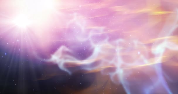 Animazione Stelle Incandescenti Sentieri Luminosi Arancioni Rosa Viola Nell Universo — Video Stock