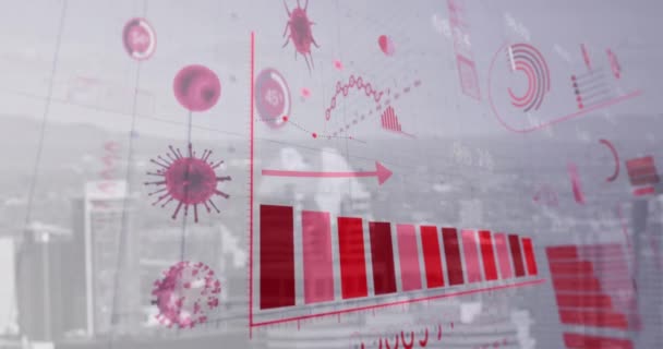 Coronavirus Statistical Data Processing Grid Network Cityscape Background Coronavirus Covid — Stock Video