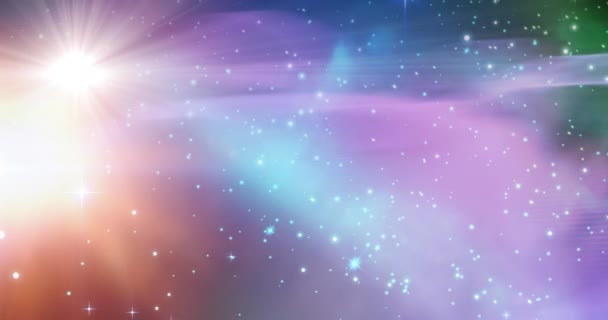 Animación Estrellas Brillantes Senderos Luz Azul Rosa Púrpura Universo Espacio — Vídeos de Stock