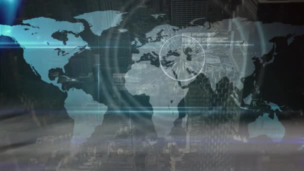 Animering Nätverk Anslutningar Med Människors Ikoner Databehandling Över Världskartan Globala — Stockvideo