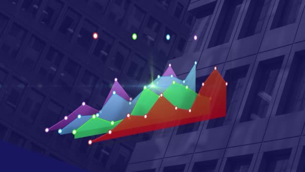 Mancha Luz Procesamiento Datos Estadísticos Contra Edificios Altos Segundo Plano — Vídeos de Stock