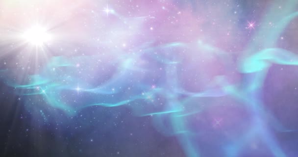 Animation Glühender Sterne Auf Blauen Rosa Und Lila Lichtschildern Universum — Stockvideo