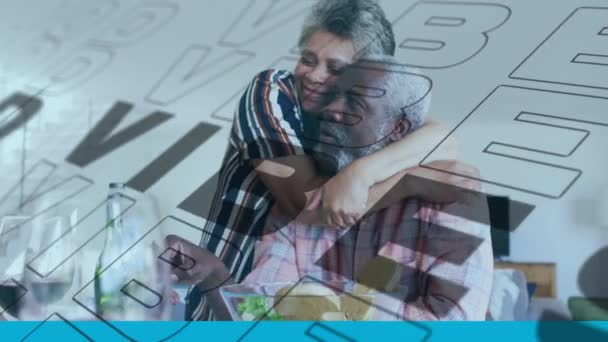 Dobrý Vibruje Text Proti Afroamerickému Staršímu Páru Objímající Doma Důchodové — Stock video