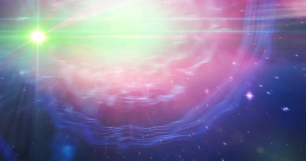 Animación Manchas Verdes Brillantes Estrellas Universo Rosa Púrpura Espacio Astronomía — Vídeos de Stock