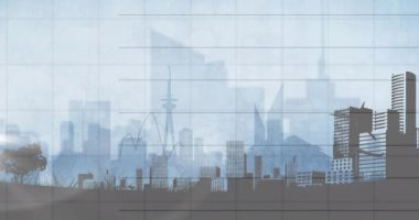 Kalkış ve şehir manzarası üzerinden yapılan istatistik ve veri işleme animasyonları. küresel taşımacılık, ulaşım ve seyahat konsepti dijital olarak oluşturulmuş video.