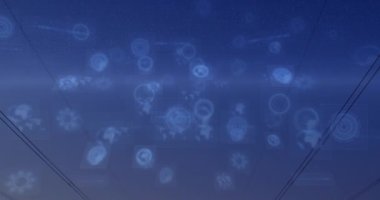 Elektrik direkleri üzerindeki ekranlarda tarama ve veri işleme dürbünlerinin animasyonu. küresel bağlantılar, teknoloji ve dijital arayüz konsepti dijital olarak oluşturulmuş video.