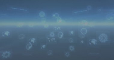 Siber saldırı uyarısı ile ekranlarda tarama ve veri işleme dürbünlerinin animasyonu. küresel bağlantı, teknoloji ve dijital arayüz konsepti dijital olarak oluşturulmuş video.