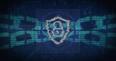 Çevrimiçi güvenlik asma kilit dürbünlerinin dijital ekranda taranması. küresel bağlantılar, teknoloji ve dijital arayüz konsepti dijital olarak oluşturulmuş video.