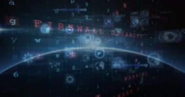 Siber saldırı uyarısı, dürbün taraması ve dünya çapında veri işleme. küresel bağlantılar, teknoloji ve dijital arayüz konsepti dijital olarak oluşturulmuş video.