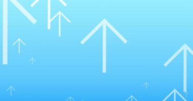 Mavi arkaplanı gösteren birden fazla beyaz ok animasyonu. yön ve hareket kavramı dijital olarak oluşturulmuş video.