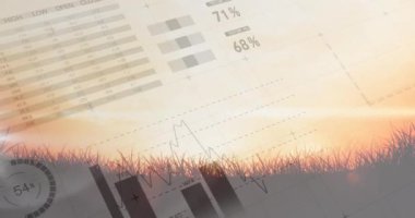 İstatistik ve veri işleme animasyonları havalanan ve alan üzerinde. küresel taşımacılık, ulaşım ve seyahat konsepti dijital olarak oluşturulmuş video.
