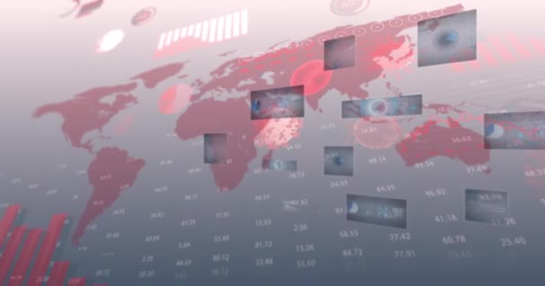 Animation Covid Cells Red Arrow Scopes Data Processing Screens World — Stock Video