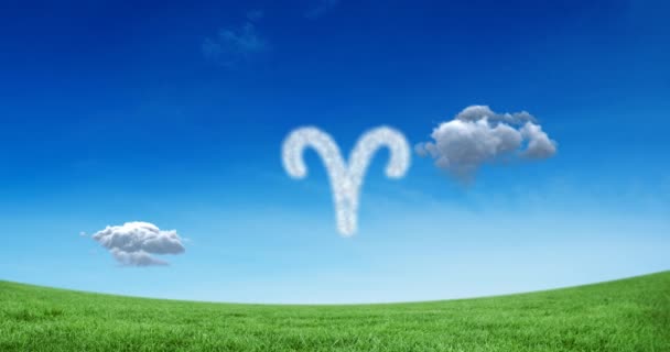 Animation Aries Étoile Signe Zodiaque Formé Nuages Blancs Sur Ciel — Video