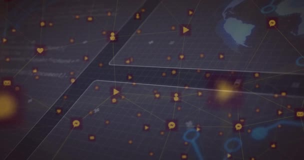 Animação Rede Conexões Sobre Fiação Globo Processamento Dados Telas Conexões — Vídeo de Stock