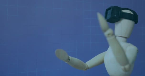 Animation Text Scope Scanning Data Processing Wooden Mannequin Wearing Headset — 비디오