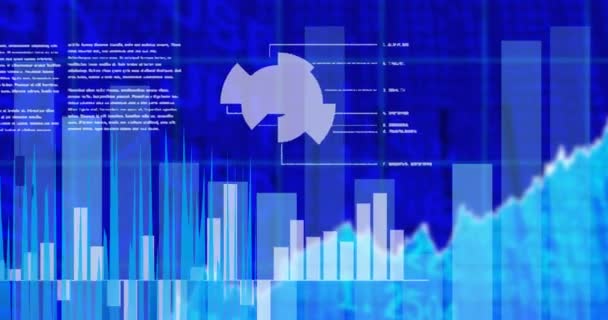 Animace Zpracování Dat Statistiky Zaznamenávající Modré Pozadí Globální Technologie Vytváření — Stock video