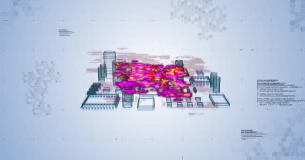 Animation Von Text Datenverarbeitung Und Computerprozessor Auf Hellblauem Hintergrund Globale — Stockvideo