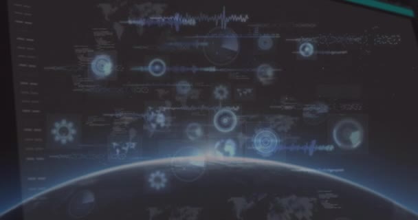 Animazione Scopi Scansione Elaborazione Dei Dati Globo Sole Connessioni Globali — Video Stock