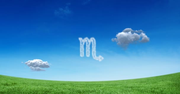 天蝎座黄道带星座的动画 蓝天上的白云在草地上形成 占星术和黄道带符号概念数字生成的视频 — 图库视频影像
