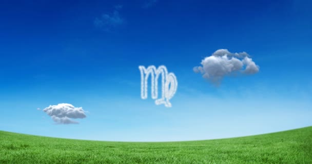 Animatie Van Virgo Ster Dierenriem Teken Gevormd Met Witte Wolken — Stockvideo