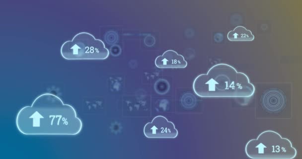 Animación Nubes Digitales Con Flechas Porcentaje Crecimiento Por Encima Los — Vídeos de Stock