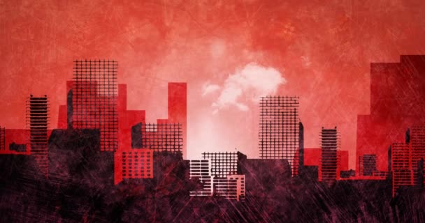 Illustration Cityscape Modern Buildings Red Black Red Distressed Background Modern — Stock Video