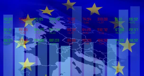 Animação Processamento Dados Estatísticas Registrando Estrelas Mapa Europa Azul Conceito — Vídeo de Stock