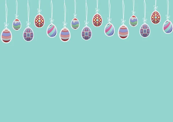 Múltiples Huevos Decorativos Pascua Colores Colgando Cadena Con Espacio Copia — Foto de Stock