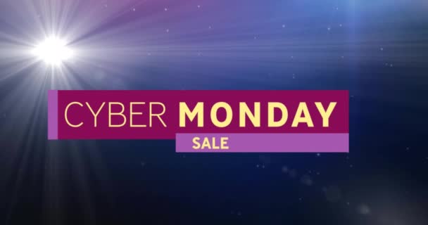 Animation Cyber Monday Sale Text Lila Banner Izzó Fény Sötét — Stock videók