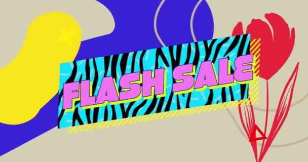Animation Retro Flash Försäljning Text Över Zebra Tryck Blå Banner — Stockvideo