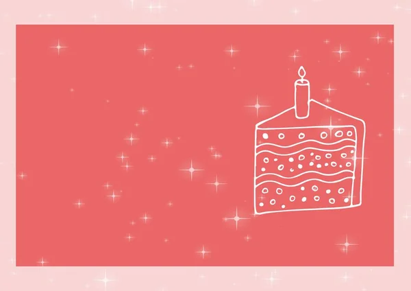 Digital Generated Image Candle Birthday Cake Shining Stars Pink Background — Stock Photo, Image