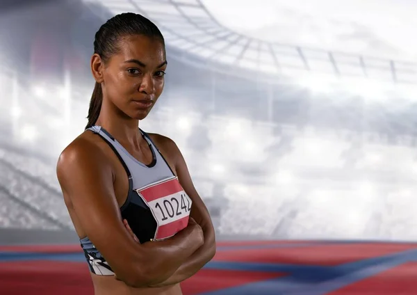 Portret Van Een Afro Amerikaanse Vrouwelijke Atleet Met Armen Gekruist — Stockfoto